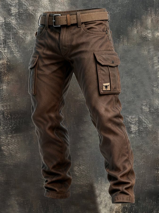 Homme Pantalon Cargo Slim avec Poches Latérales à Rabat