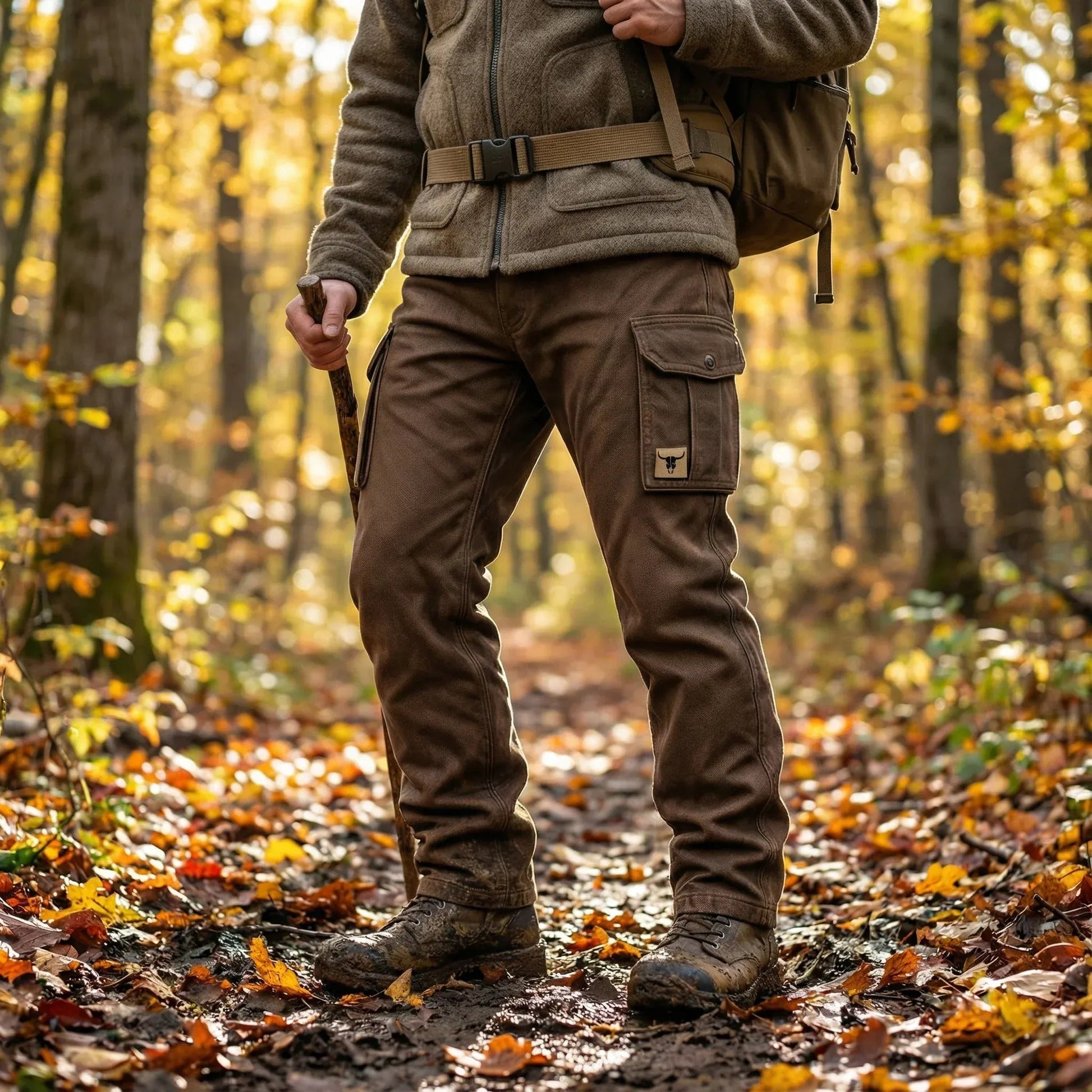 Homme Pantalon Cargo Slim avec Poches Latérales à Rabat