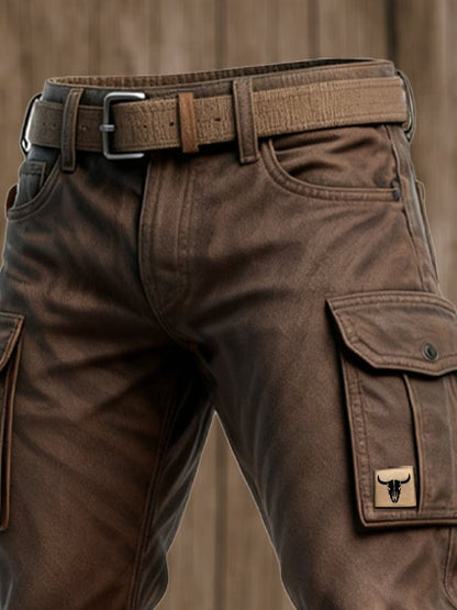 Homme Pantalon Cargo Slim avec Poches Latérales à Rabat