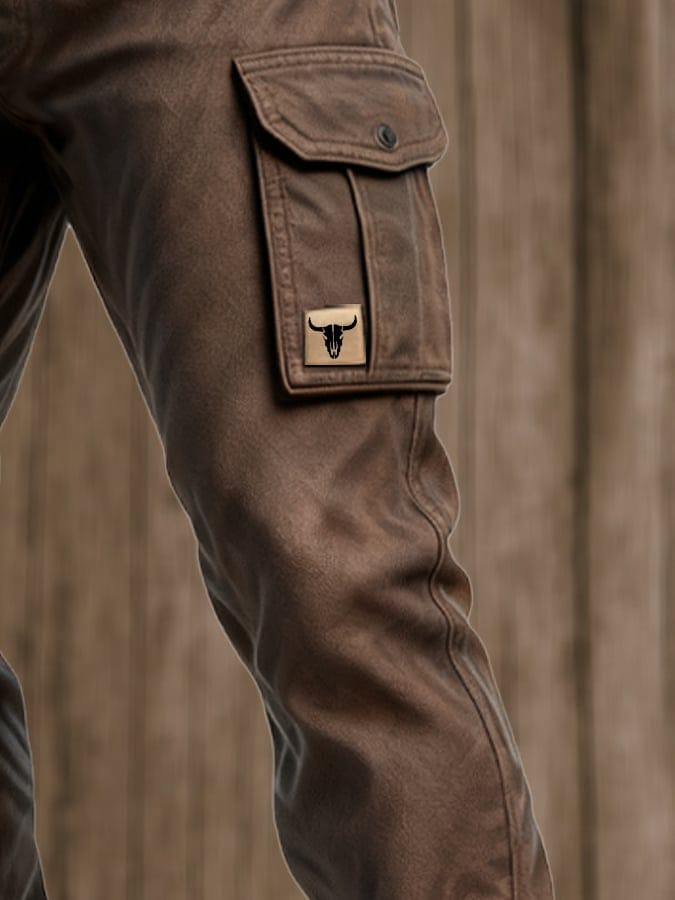 Homme Pantalon Cargo Slim avec Poches Latérales à Rabat
