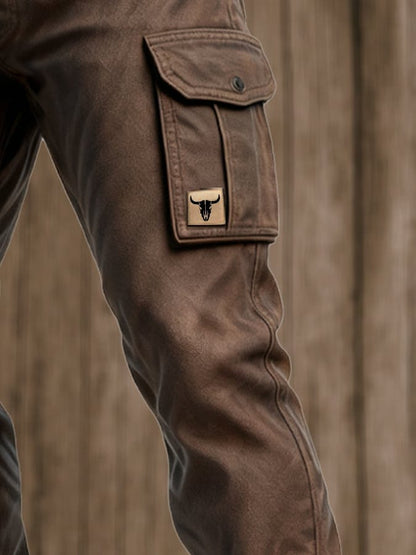 Homme Pantalon Cargo Slim avec Poches Latérales à Rabat