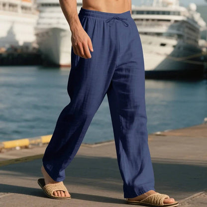 Homme Pantalon Casual Jambe Droite avec Ceinture Élastique et Cordon
