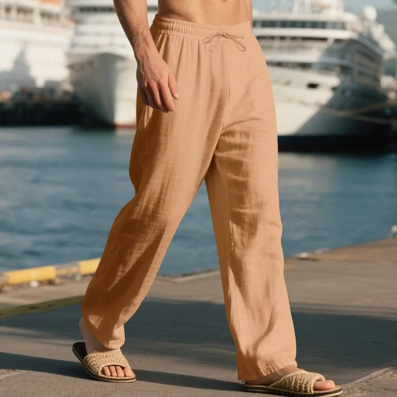 Homme Pantalon Casual Jambe Droite avec Ceinture Élastique et Cordon