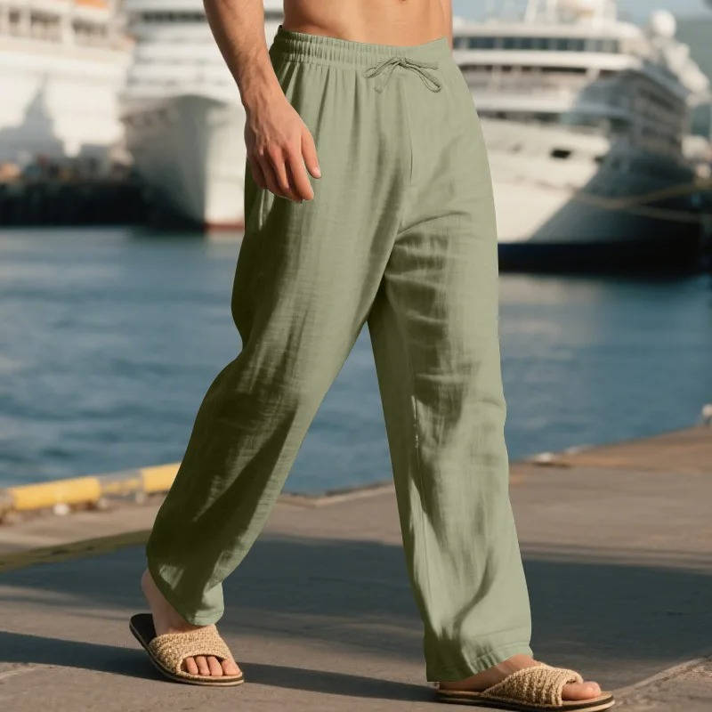 Homme Pantalon Casual Jambe Droite avec Ceinture Élastique et Cordon