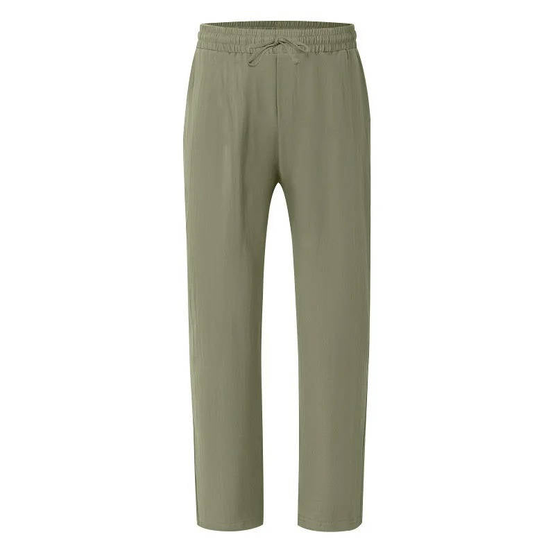 Homme Pantalon Casual Jambe Droite avec Ceinture Élastique et Cordon