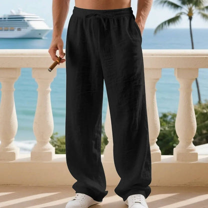 Homme Pantalon Casual Jambe Droite avec Ceinture Élastique et Cordon