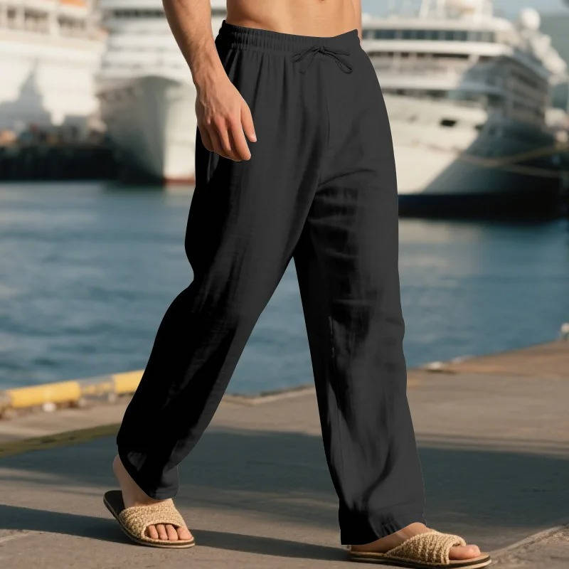 Homme Pantalon Casual Jambe Droite avec Ceinture Élastique et Cordon