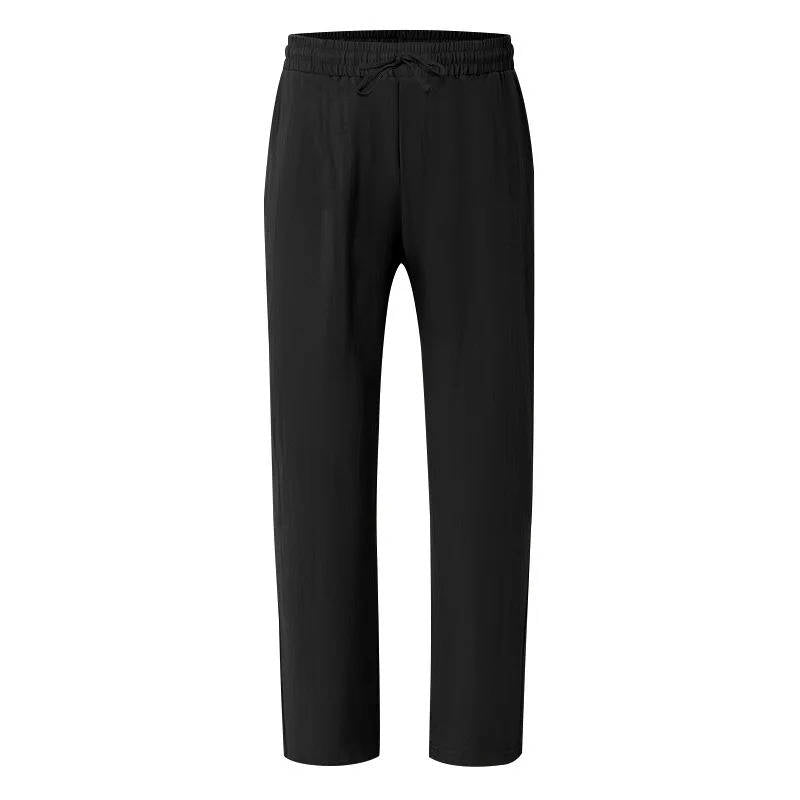 Homme Pantalon Casual Jambe Droite avec Ceinture Élastique et Cordon