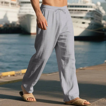 Homme Pantalon Casual Jambe Droite avec Ceinture Élastique et Cordon