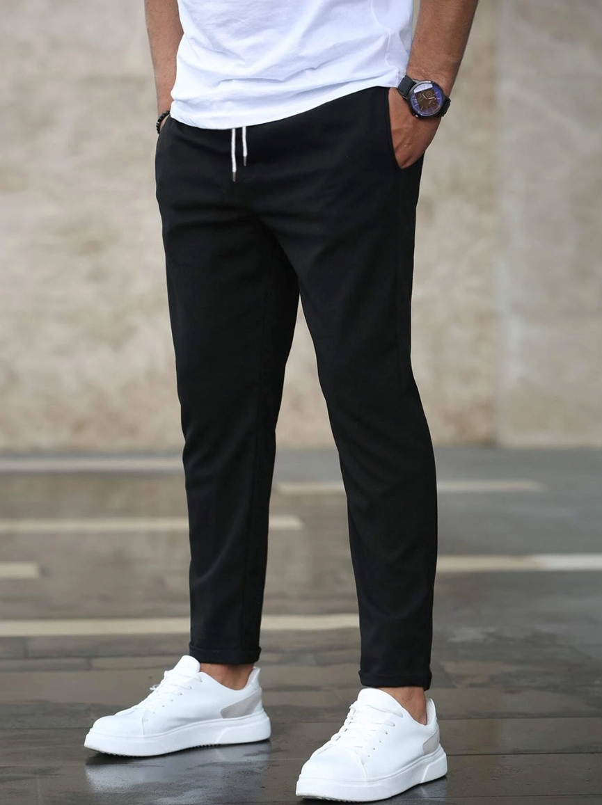 Homme Pantalon Chino Slim avec Cordon de Serrage et Revers