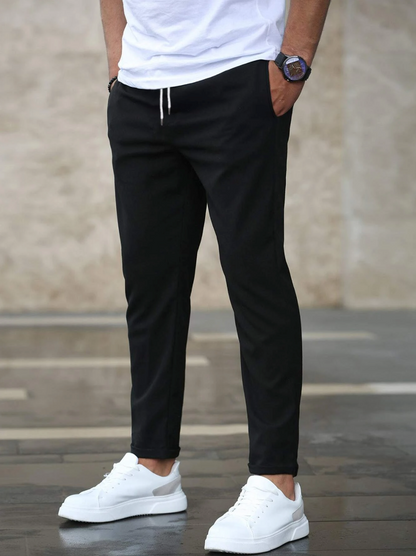 Homme Pantalon Chino Slim avec Cordon de Serrage et Revers
