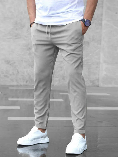 Homme Pantalon Chino Slim avec Cordon de Serrage et Revers