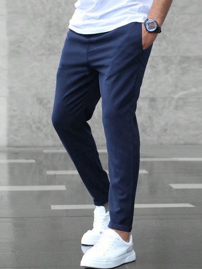 Homme Pantalon Chino Slim avec Cordon de Serrage et Revers