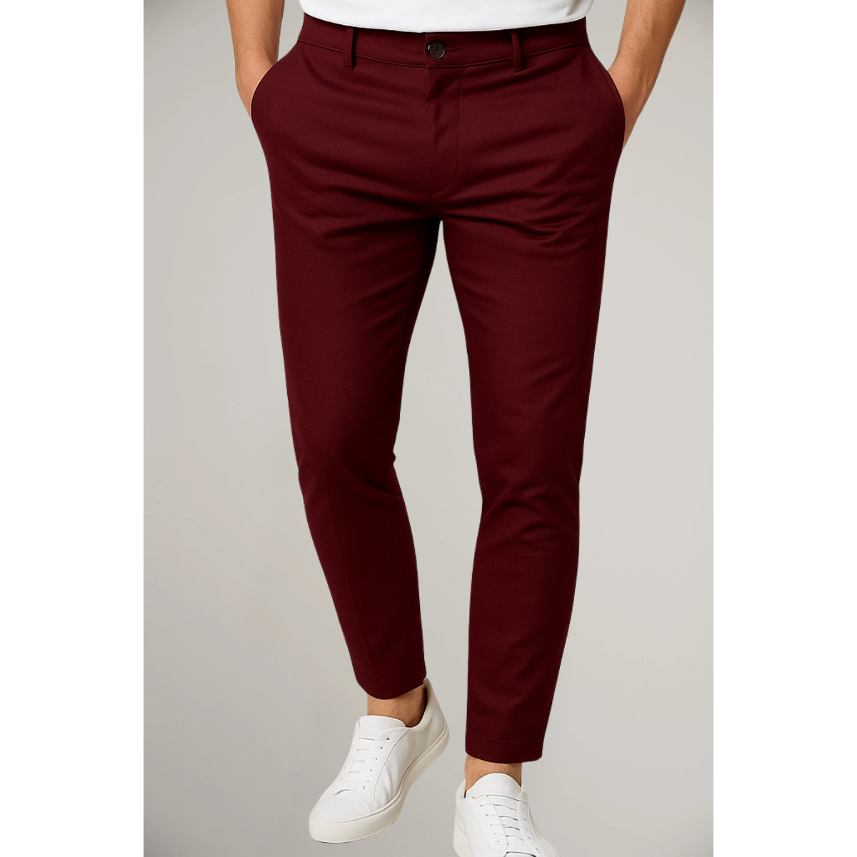 Homme Pantalon Chino Slim Fit à Taille Moyenne