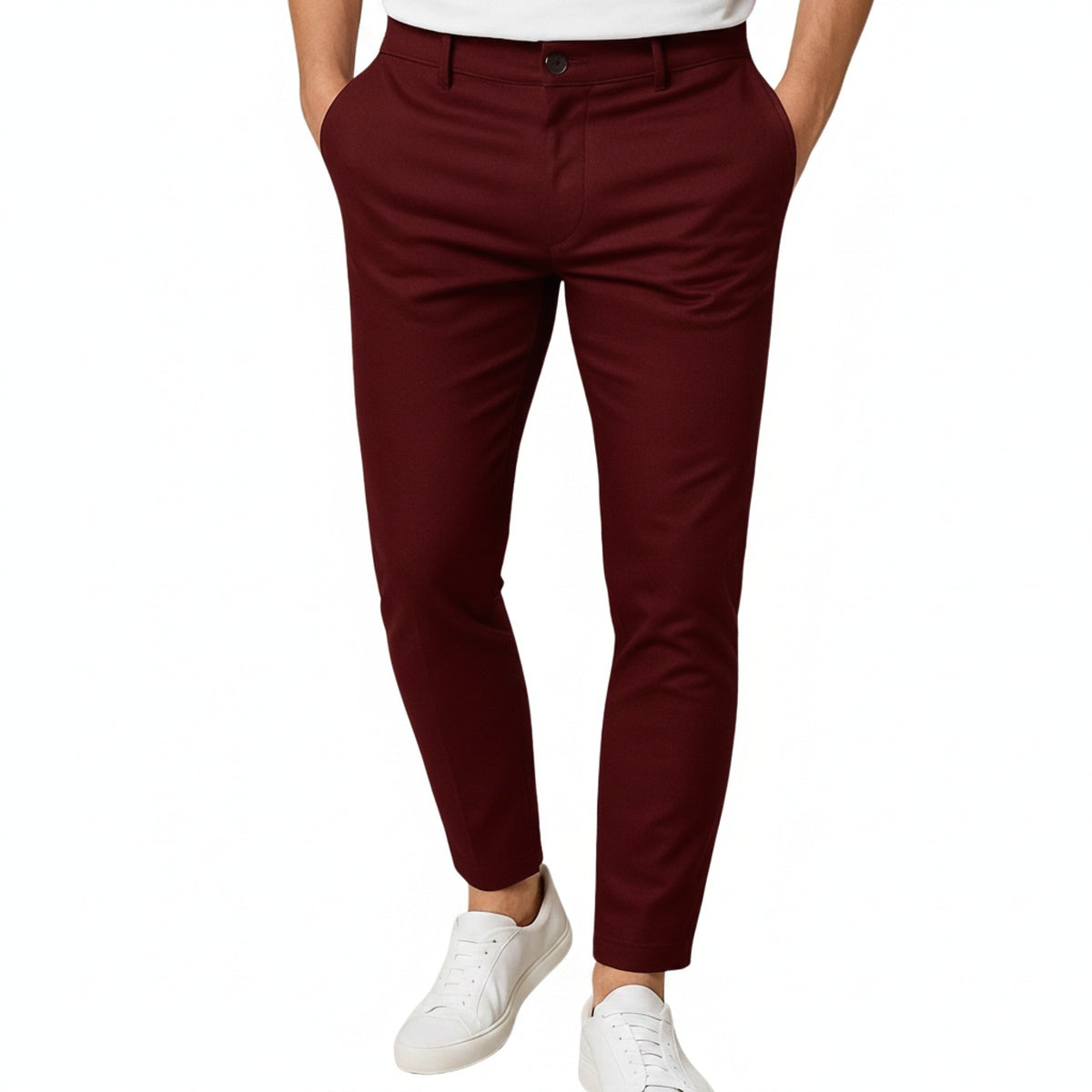 Homme Pantalon Chino Slim Fit avec Poches Latérales et Fermeture Boutonnée