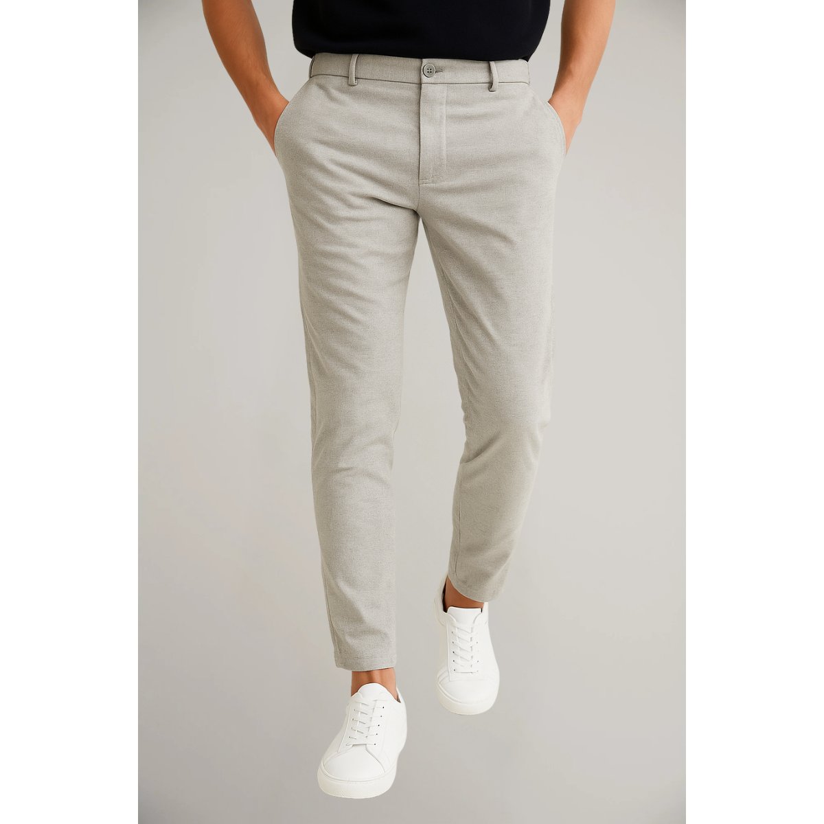 Homme Pantalon Chino Slim Fit avec Poches Latérales et Fermeture Boutonnée