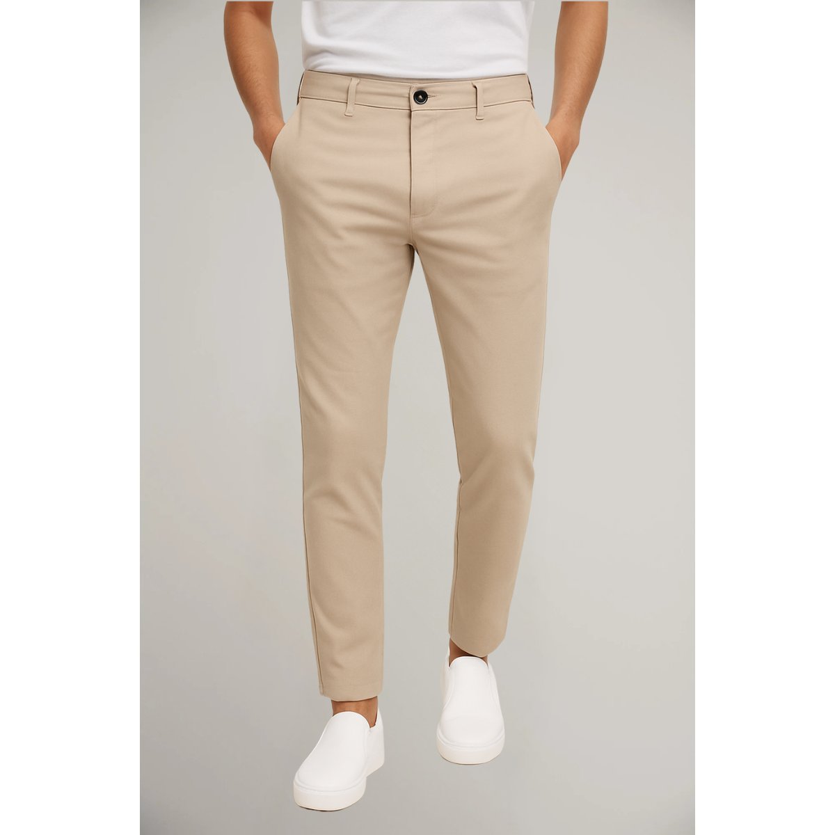 Homme Pantalon Chino Slim Fit avec Poches Latérales et Fermeture Boutonnée