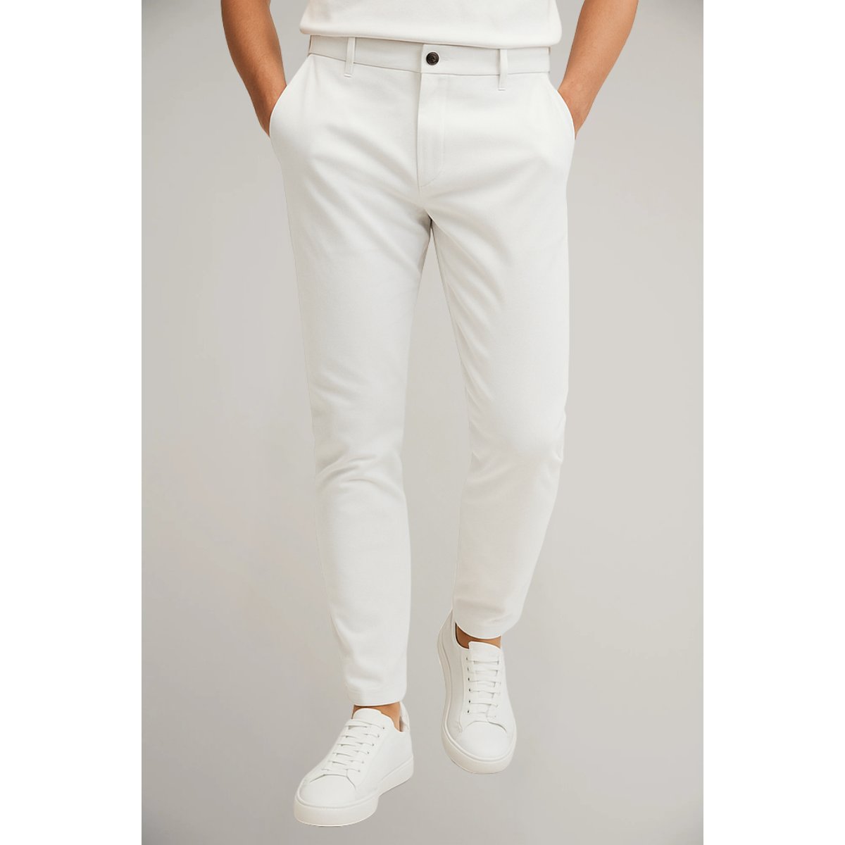 Homme Pantalon Chino Slim Fit avec Poches Latérales et Fermeture Boutonnée