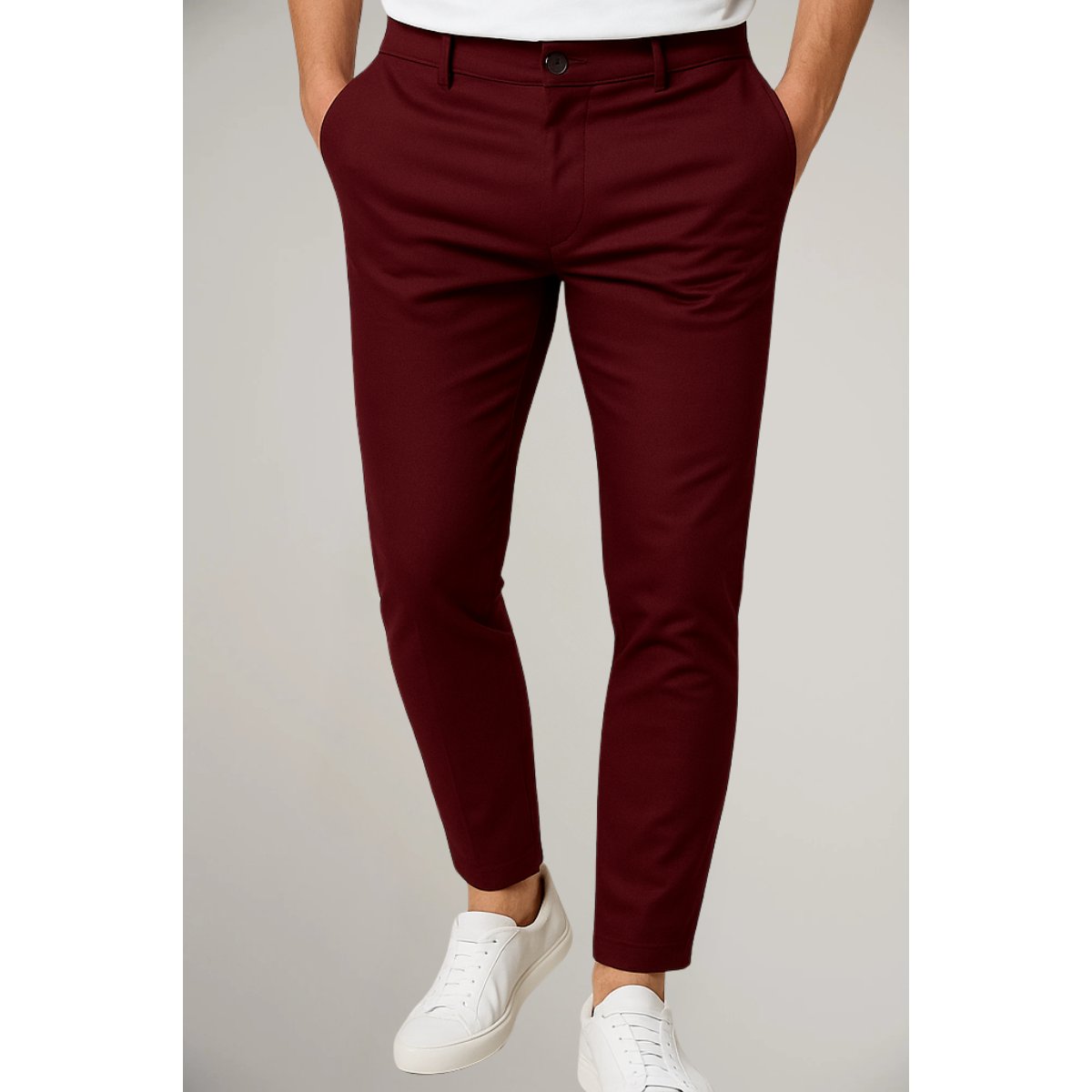 Homme Pantalon Chino Slim Fit avec Poches Latérales et Fermeture Boutonnée
