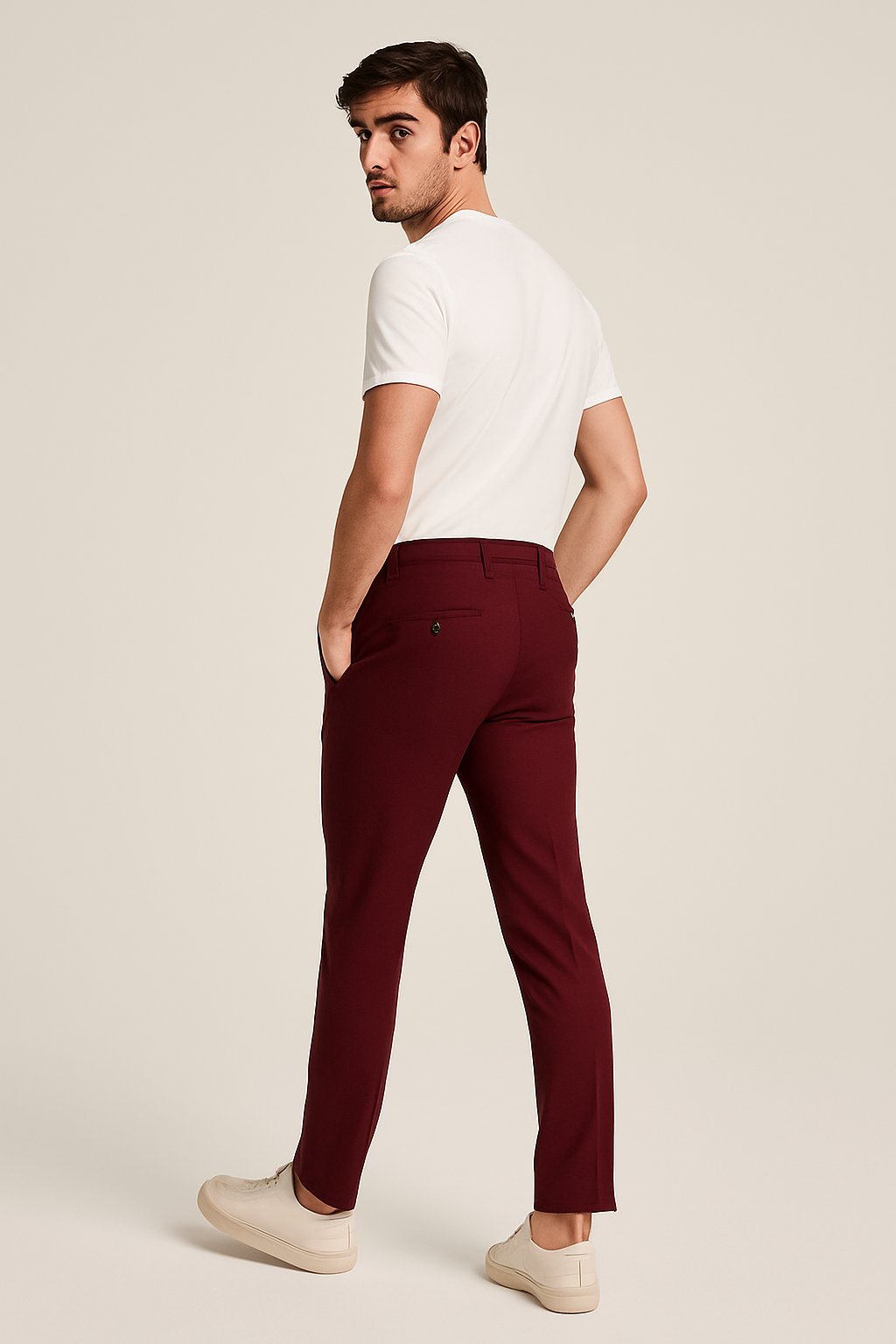 Homme Pantalon Chino Slim Fit avec Poches Latérales et Fermeture Boutonnée