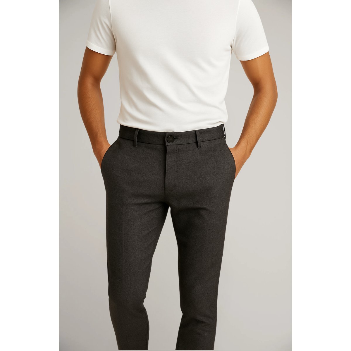 Homme Pantalon Chino Slim Fit avec Poches Latérales et Fermeture Boutonnée