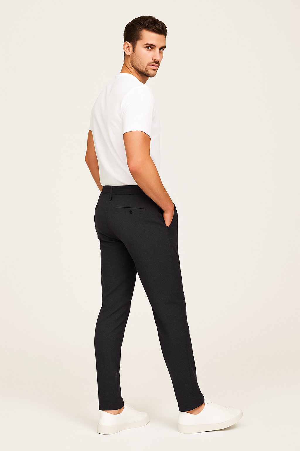 Homme Pantalon Chino Slim Fit avec Poches Latérales et Fermeture Boutonnée