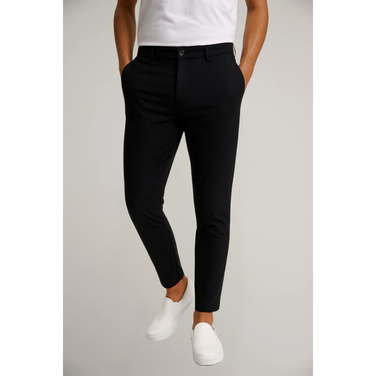 Homme Pantalon Chino Slim Fit avec Poches Latérales et Fermeture Boutonnée