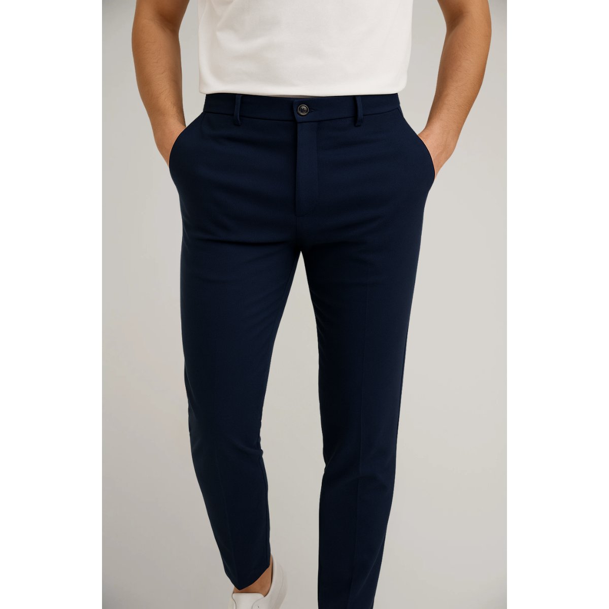 Homme Pantalon Chino Slim Fit avec Poches Latérales et Fermeture Boutonnée