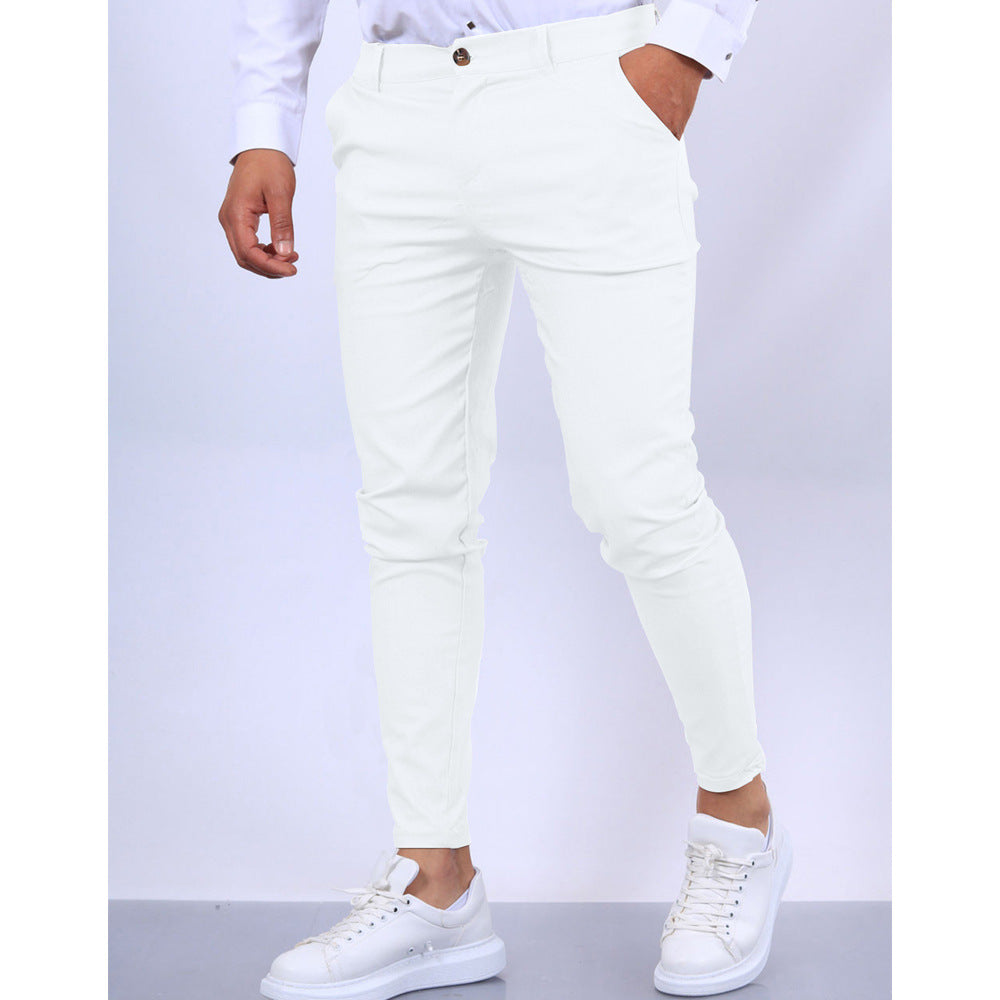 Homme Pantalon Chino Slim Fit avec Poches Latérales et Fermeture Boutonnée