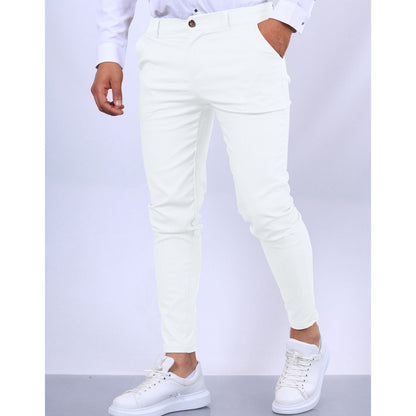 Homme Pantalon Chino Slim Fit avec Poches Latérales et Fermeture Boutonnée