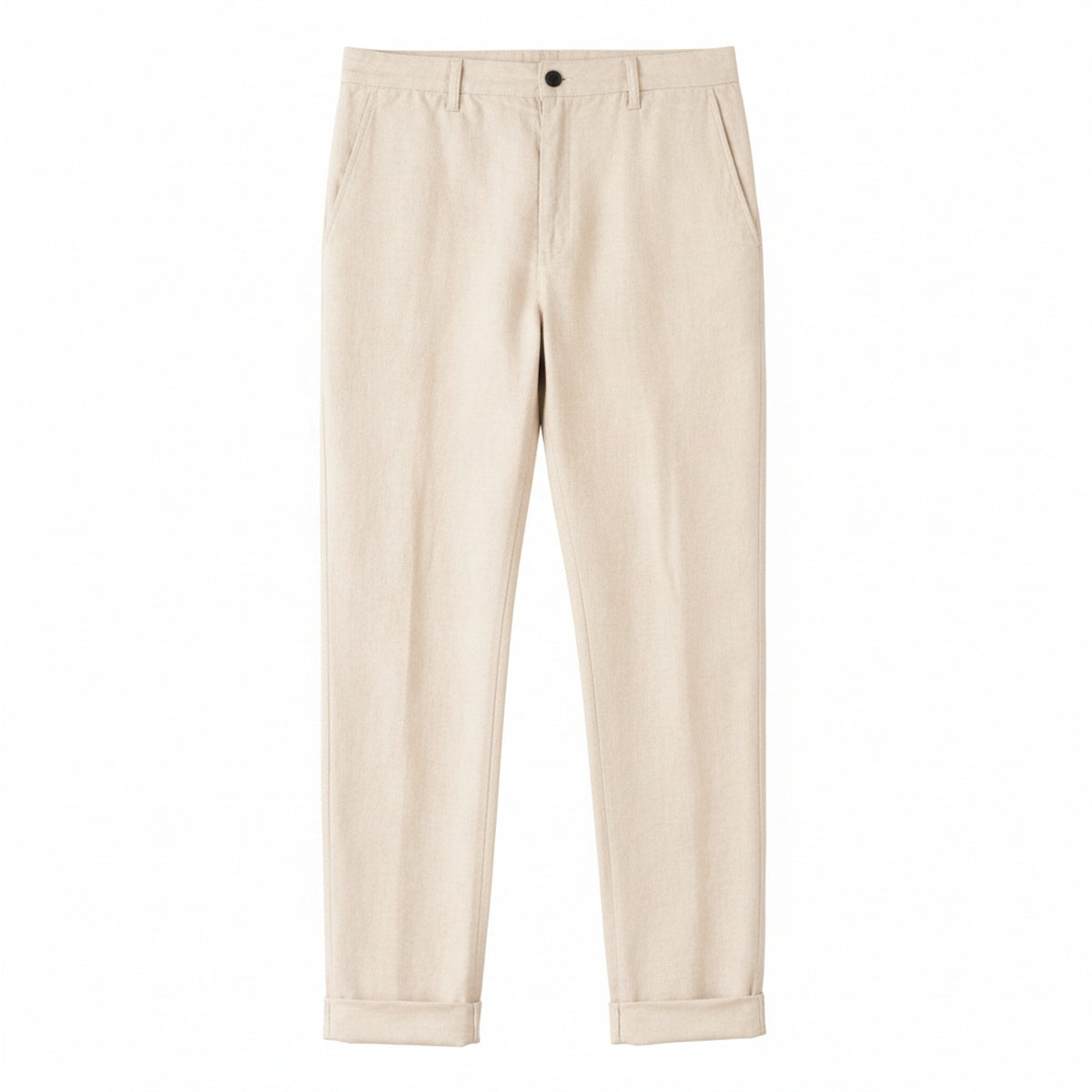 Homme Pantalon Chino Taille Haute avec Revers et Coupe Droite Décontractée