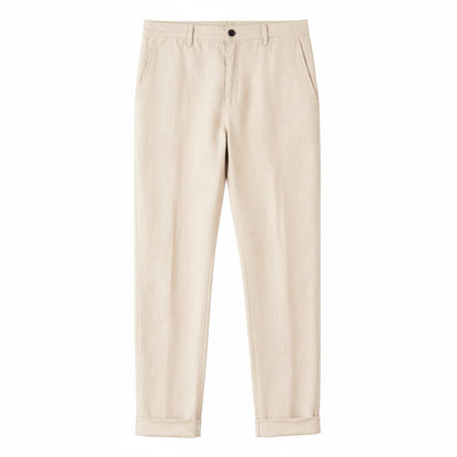 Homme Pantalon Chino Taille Haute avec Revers et Coupe Droite Décontractée