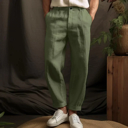 Homme Pantalon Chino Taille Haute avec Revers et Coupe Droite Décontractée