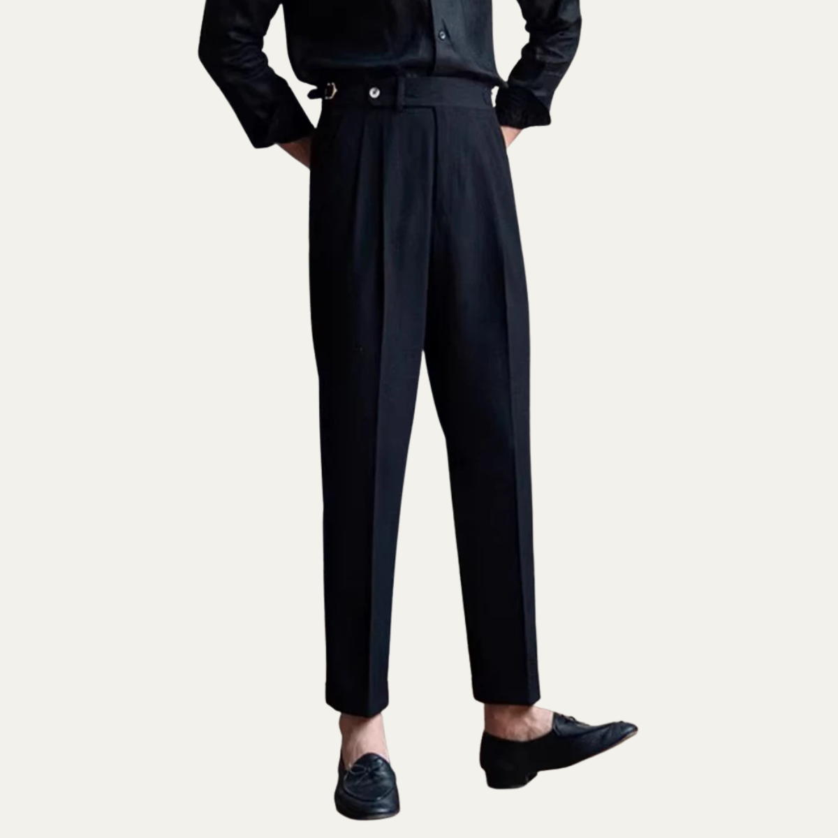 Homme Pantalon de Costume Taille Haute à Pinces Slim Fit