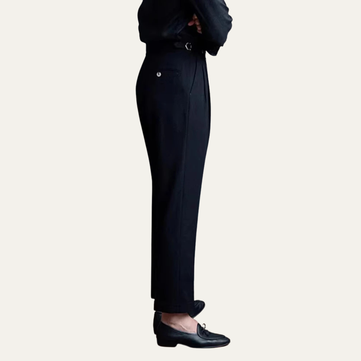 Homme Pantalon de Costume Taille Haute à Pinces Slim Fit