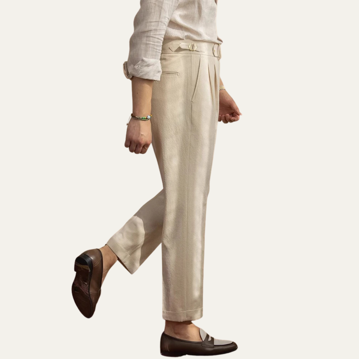 Homme Pantalon de Costume Taille Haute à Pinces Slim Fit