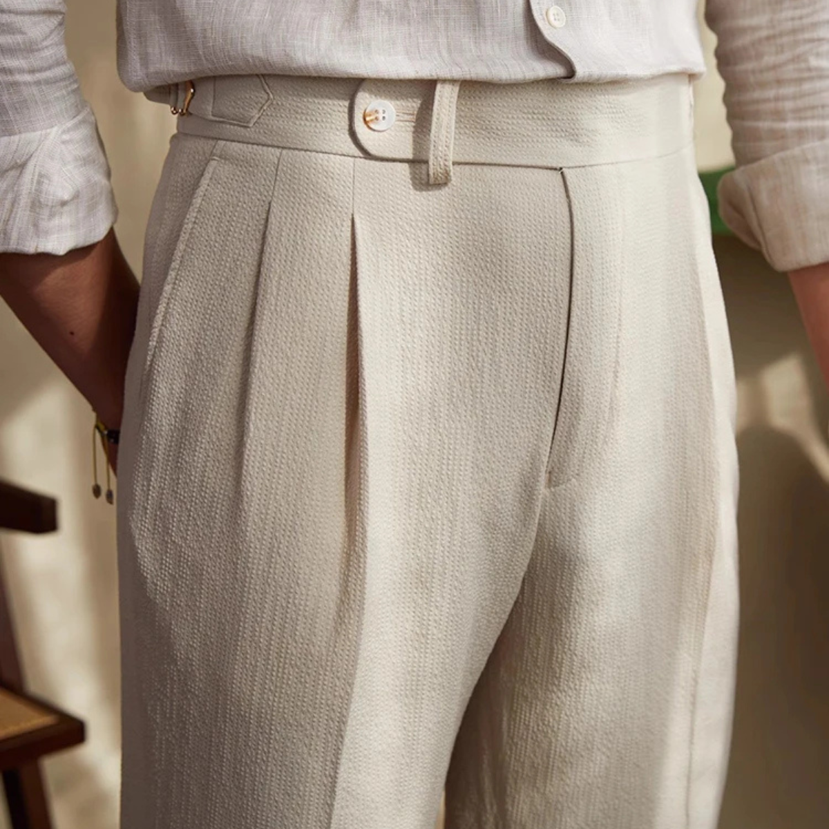 Homme Pantalon de Costume Taille Haute à Pinces Slim Fit