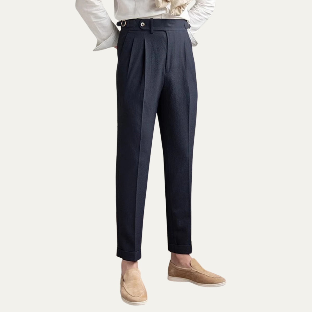 Homme Pantalon de Costume Taille Haute à Pinces Slim Fit