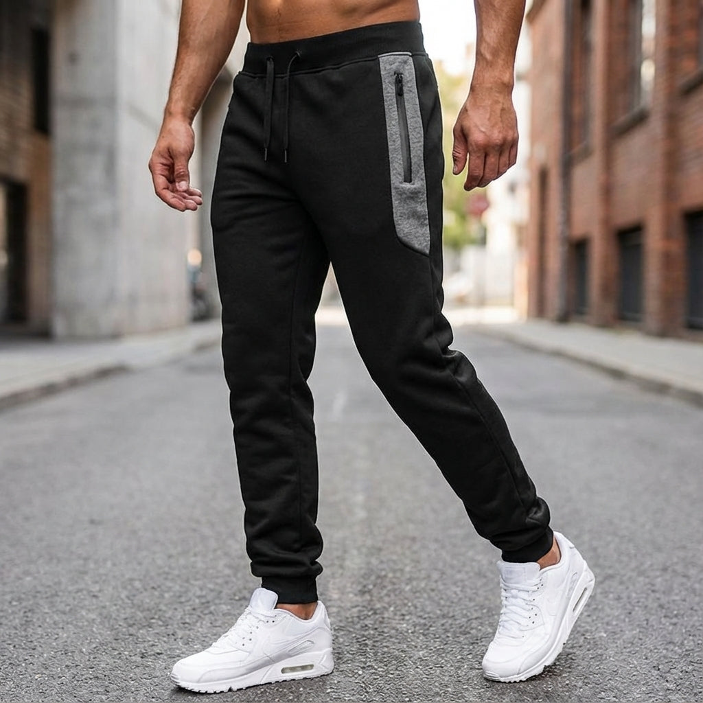 Homme Pantalon de Jogging Slim avec Poche Zippée et Bas Resserré