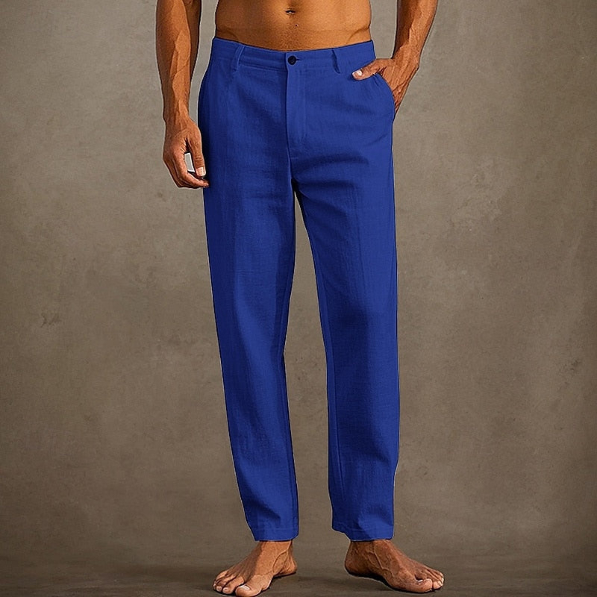 Homme Pantalon Décontracté Coupe Droite avec Poches