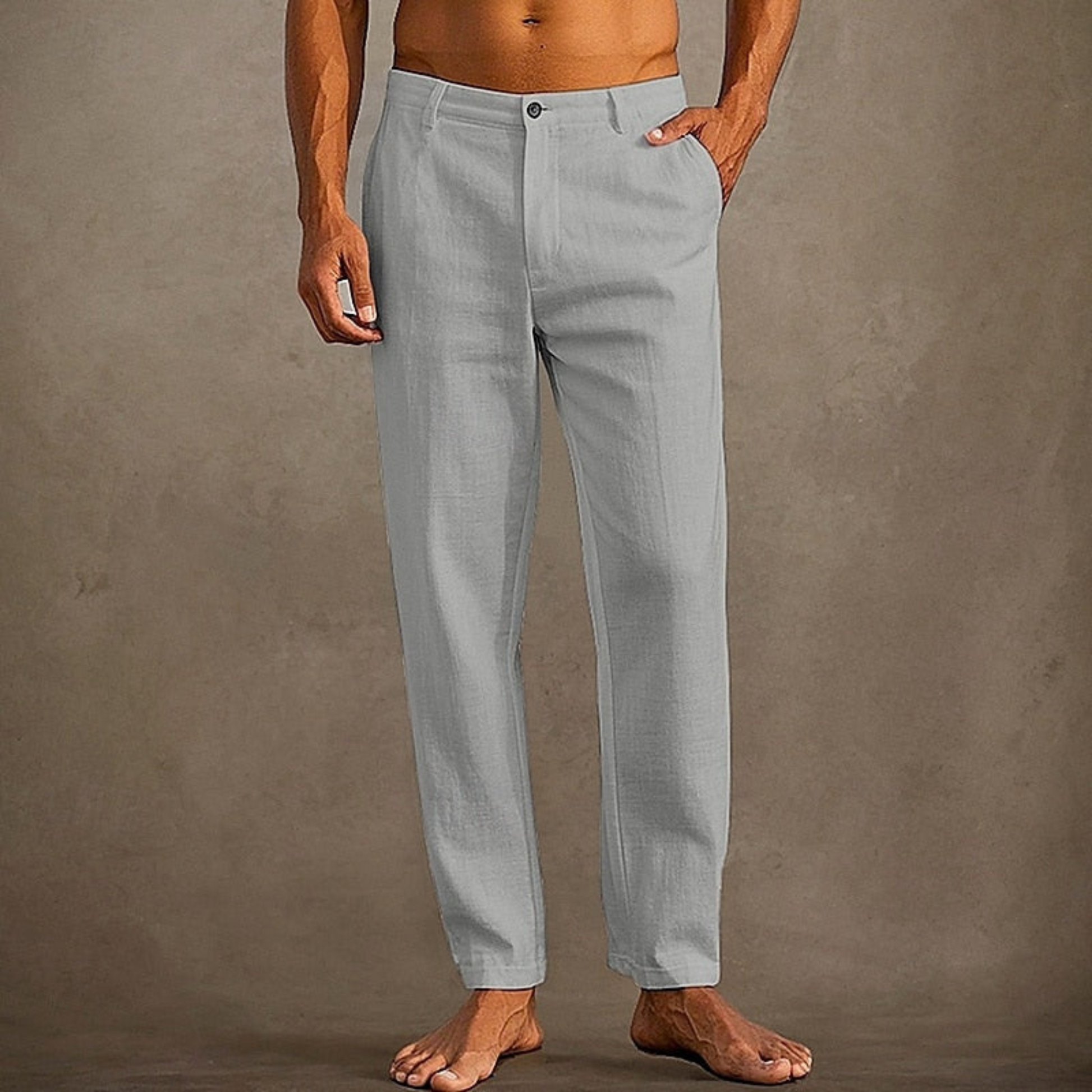 Homme Pantalon Décontracté Coupe Droite avec Poches