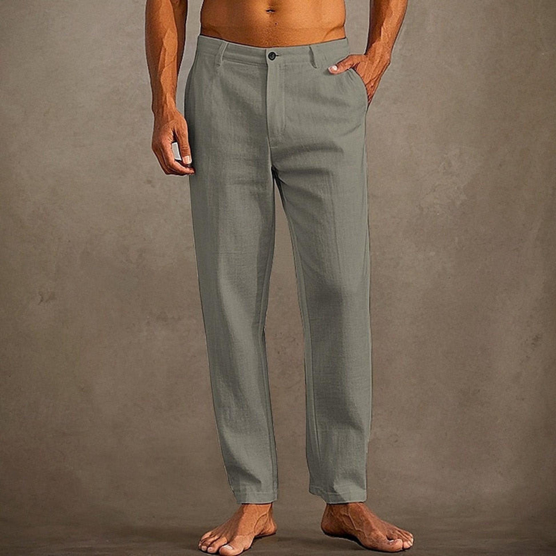 Homme Pantalon Décontracté Coupe Droite avec Poches