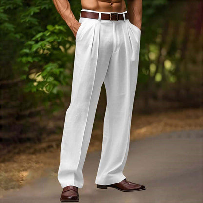 Homme Pantalon Habillé à Pinces Taille Haute Coupe Droite