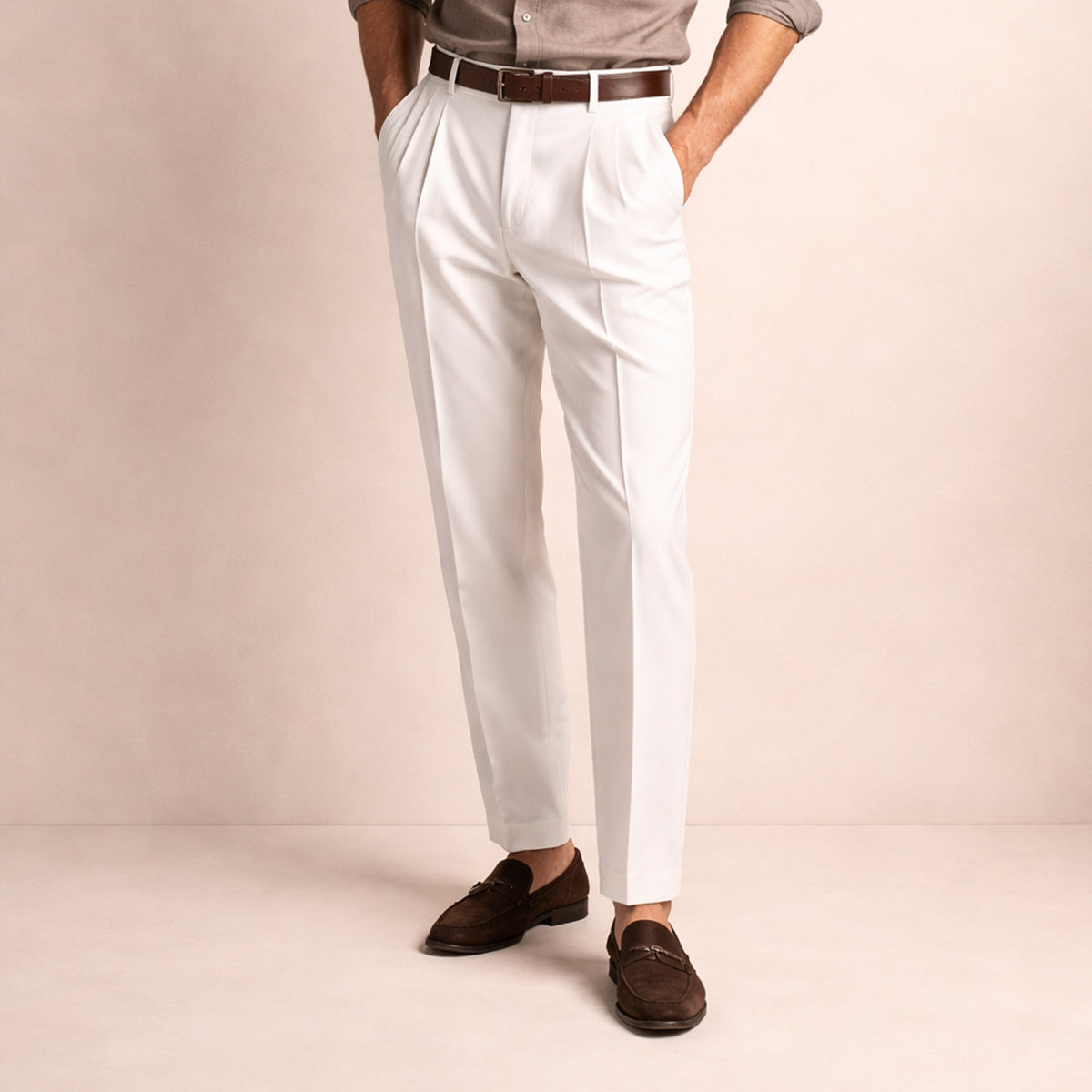 Homme Pantalon Habillé à Pinces Taille Haute Coupe Droite