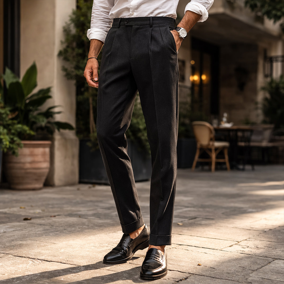 Homme Pantalon Habillé à Pinces Taille Haute Coupe Droite