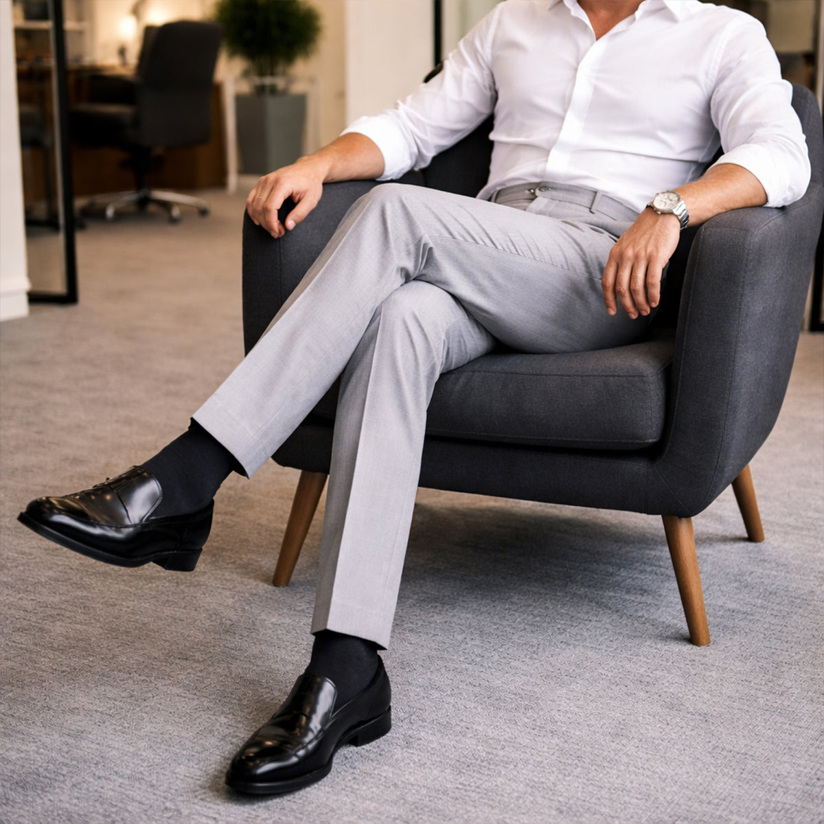 Homme Pantalon Habillé à Pinces Taille Haute Coupe Droite