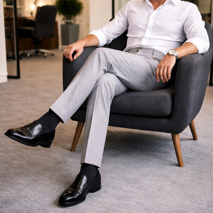 Homme Pantalon Habillé à Pinces Taille Haute Coupe Droite