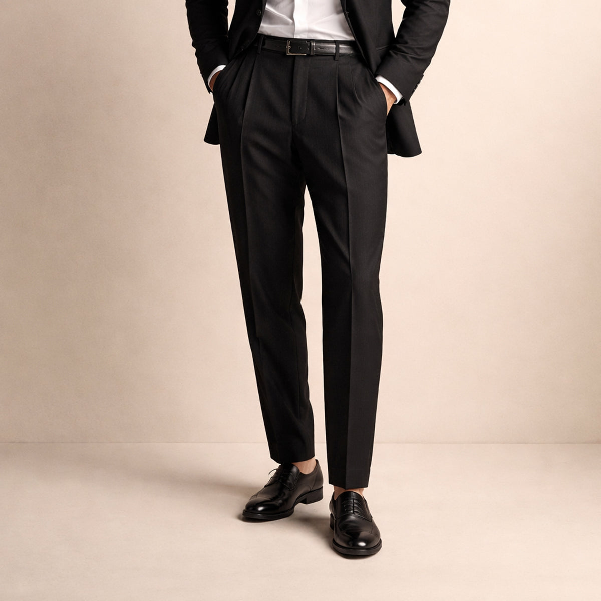 Homme Pantalon Habillé à Pinces Taille Haute Coupe Droite