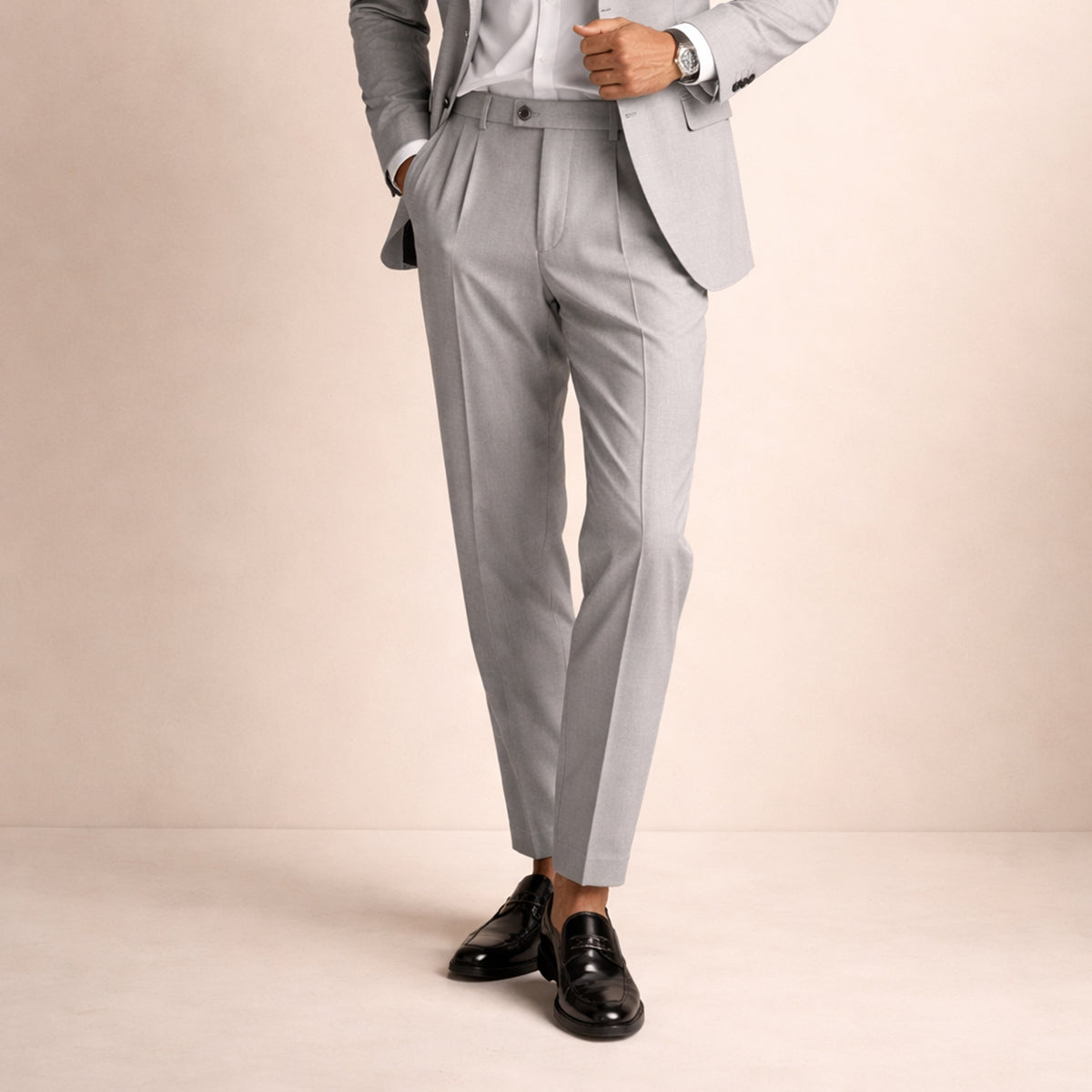 Homme Pantalon Habillé à Pinces Taille Haute Coupe Droite