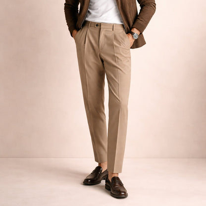 Homme Pantalon Habillé à Pinces Taille Haute Coupe Droite